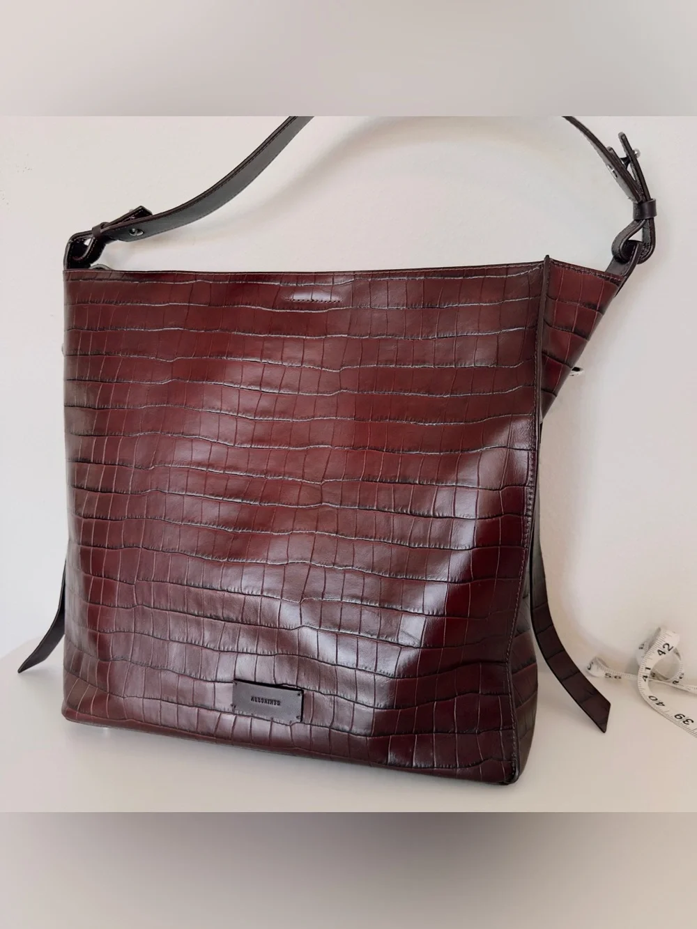 Like NEW AllSaints Polly North/South Crocodile-Embossed Leather Tote Bag